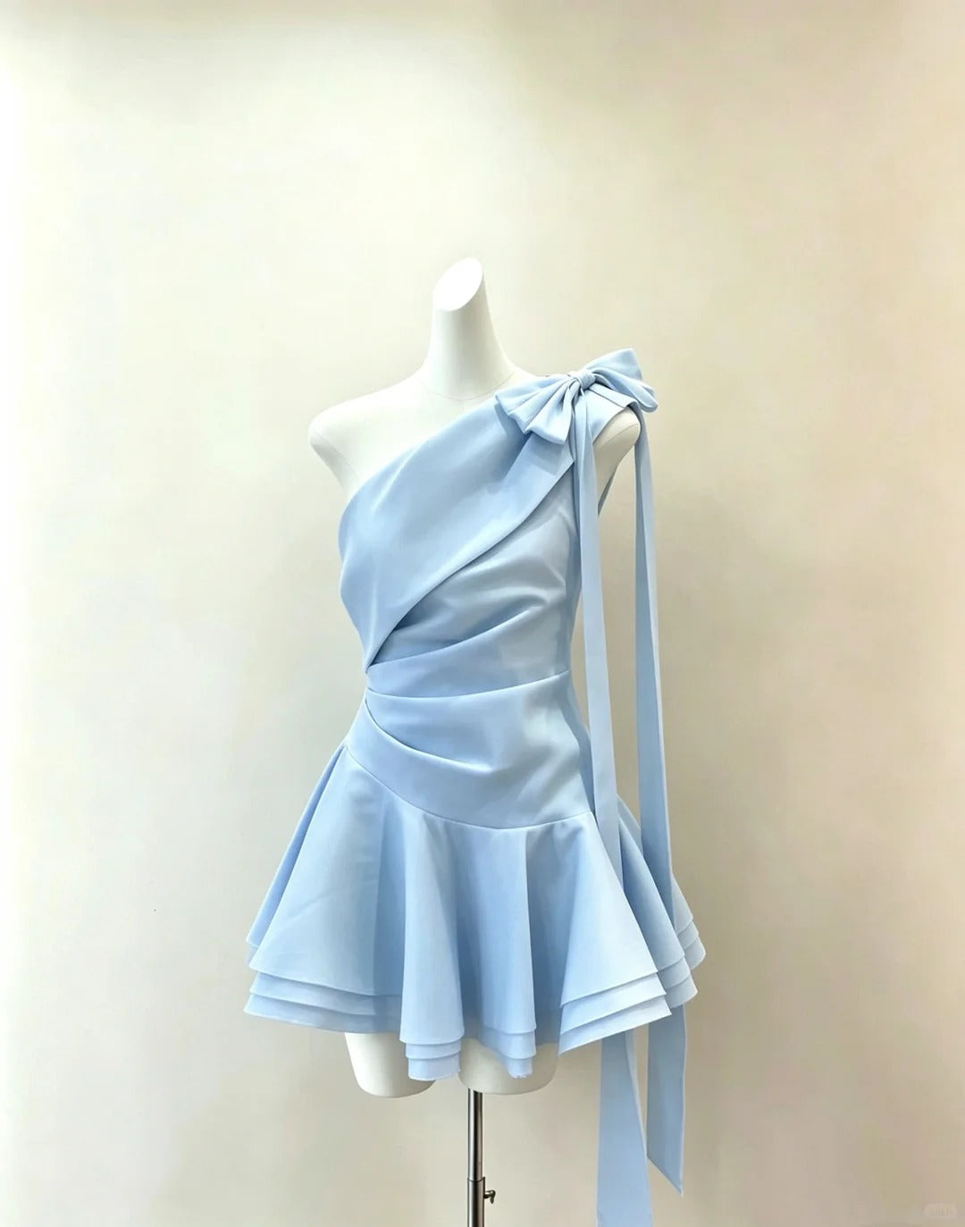 Elegant A Line One Shoulder Blue Satin With Bow Mini Short Cocktail Gown Homecoming Dresses Ideas Hoco Outfit RB4915