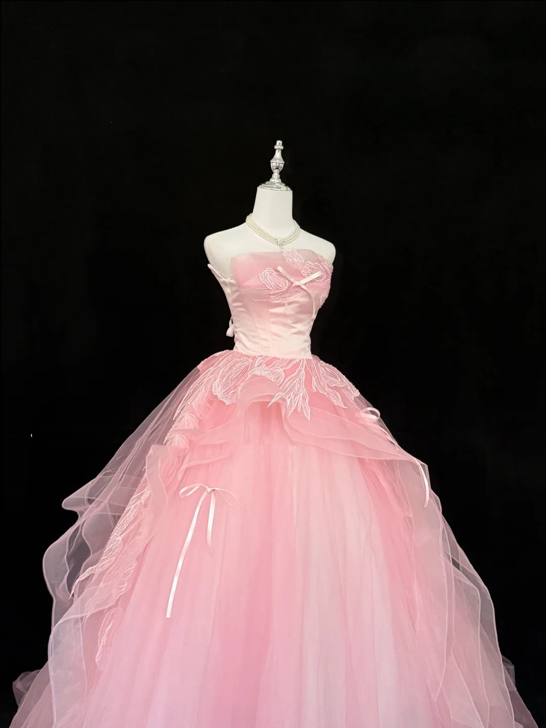 Sweet 16 Dresses Long Ball Gown Sweet Sixteen Long Birthday Dress Strapless Appliqued Pink Formal Gown RC0301