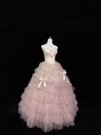 Sweet 16 Dresses Long Ball Gown Sweet Sixteen Long Birthday Dress Sweetheart Blush Pink Tulle Formal Gown RC0290