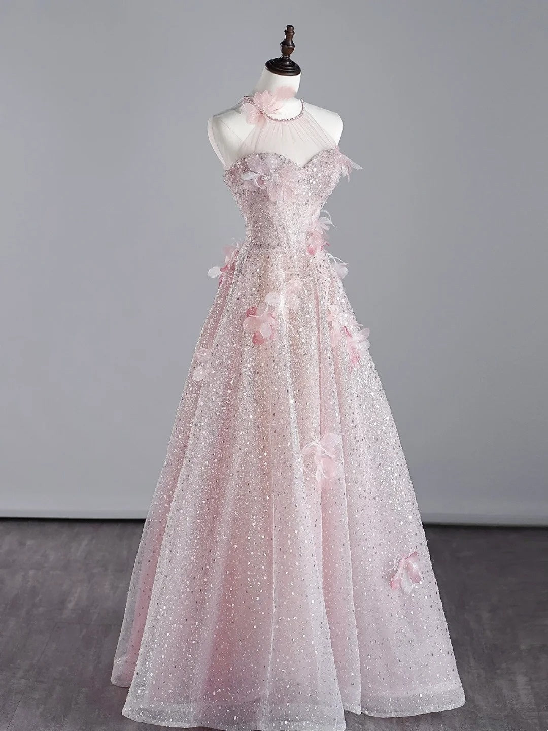Modest A line Scoop Neck Pink Sequins Prom Dresses Inspiration Party Gowns Princess Formal Dress N758