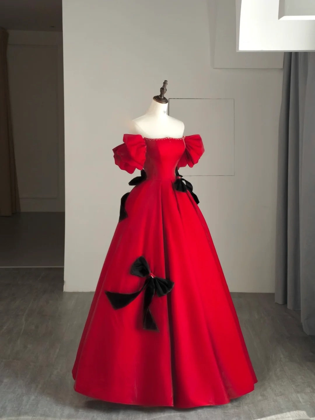 Modest Night Aesthetic Ball Gown Off The Shoulder Red Satin College Formal Sweet 16 Outfit Long Prom Dresses For Teens N1165