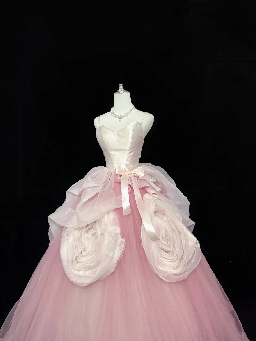 Sweet 15 Quinceanera Dress Ball Gown Spaghetti Straps Pink With Flowers Tulle 15th Birthday Gown RC0251