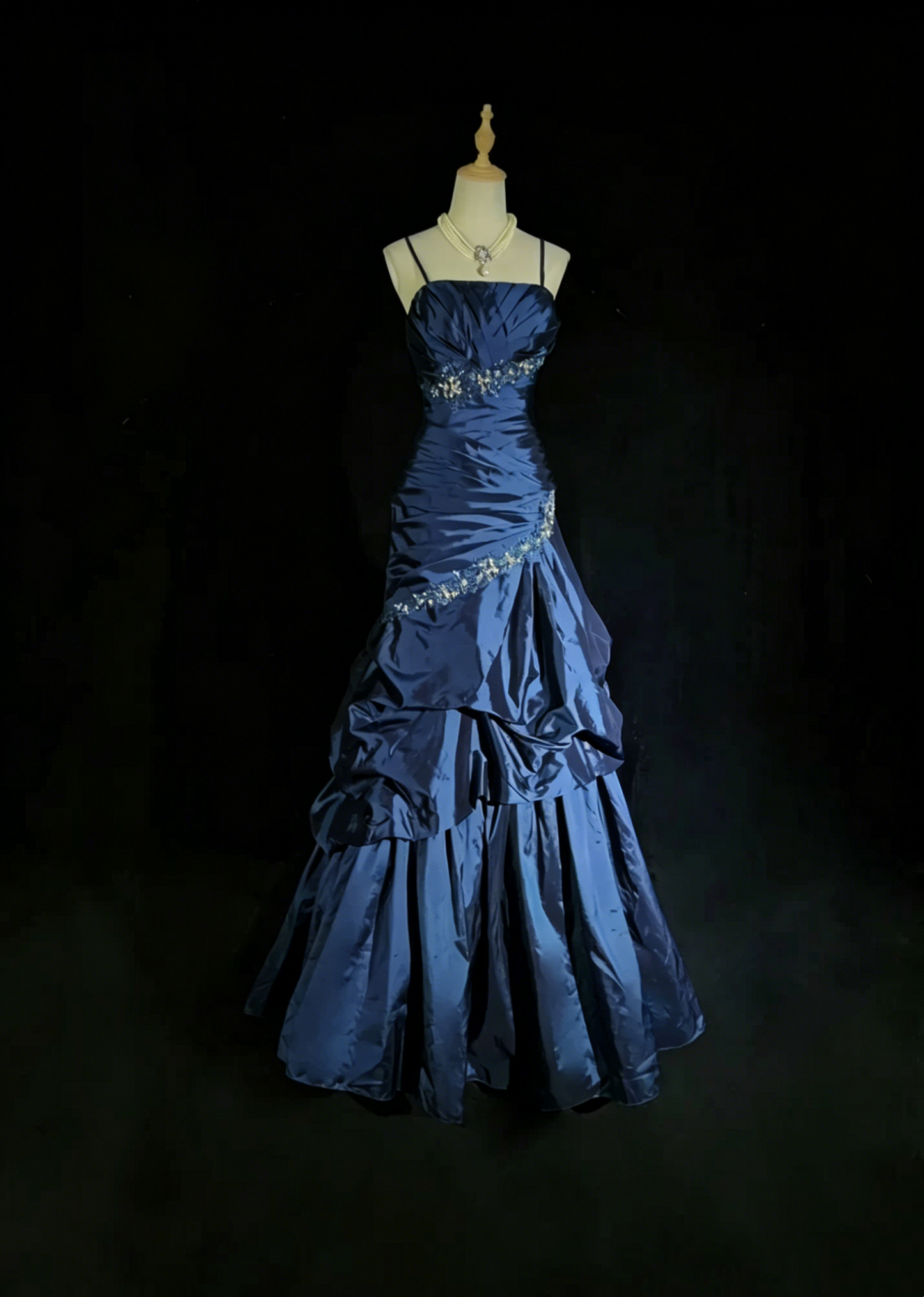 Vintage Prom Dresses Ball Gown Spaghetti Strap Teal Blue Sleeveless Taffeta 90s Long Formal Gown N2893