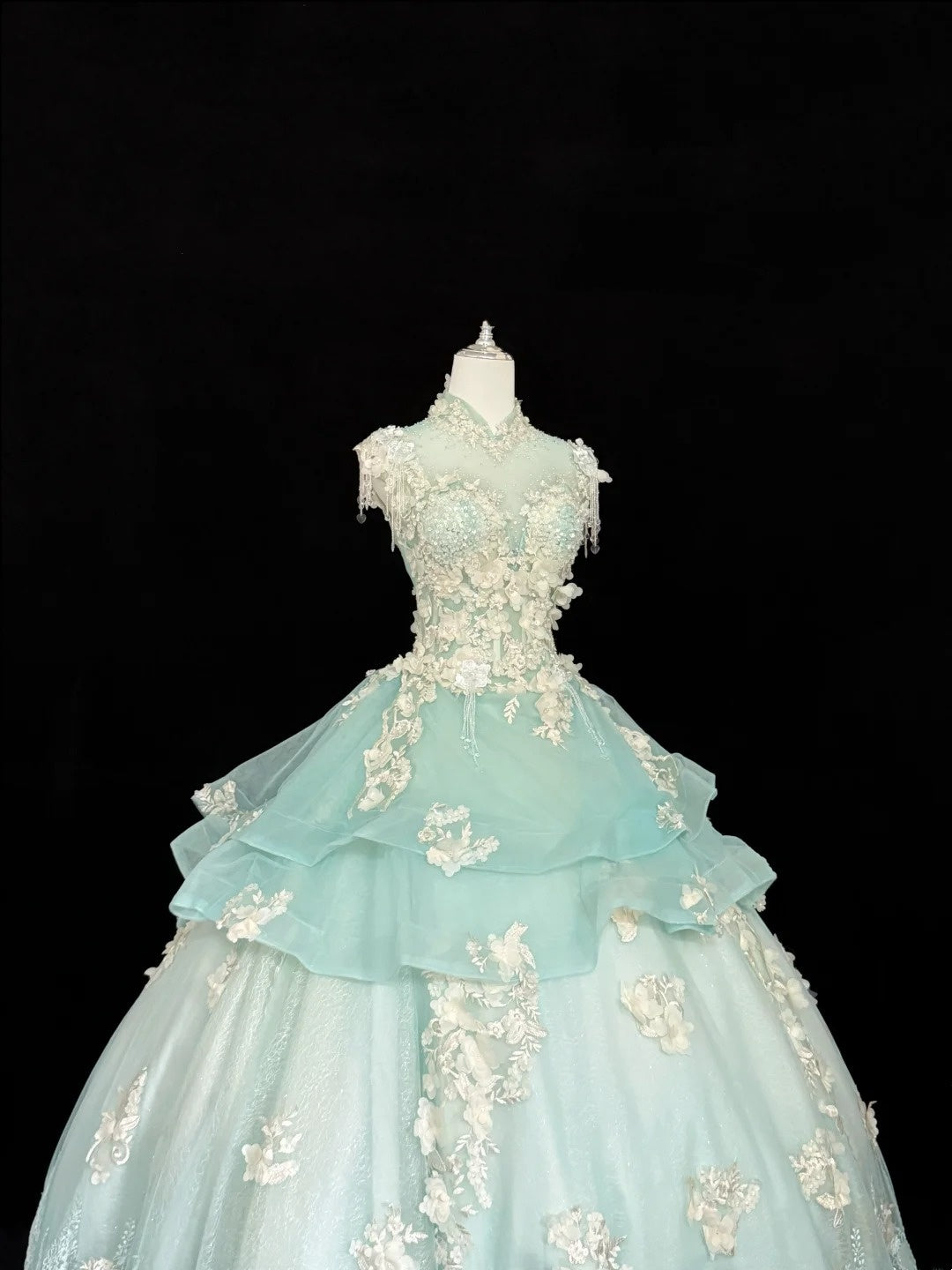 Sweet 16 Dresses Long Ball Gown Sweet Sixteen Long Birthday Dress High Neck Mint Green Tulle Formal Gown RC0281