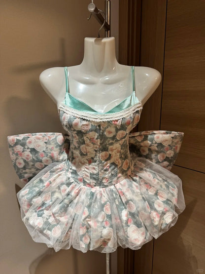 Cute Ball Gown Spaghetti Straps Green Floral Short Night In Rio Inspo Hoco Dress Ideas Homecoming Dresses RB4038