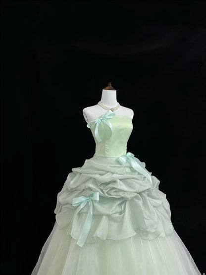 Sweet 15 Quinceanera Dress Ball Gown Strapless Sage Green With Ruffled Tiered 15th Birthday Gown RC0234