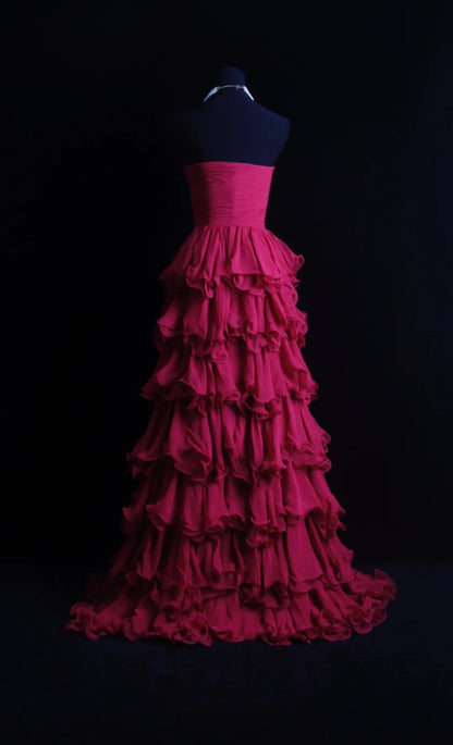 Retro A line Sweetheart Pink Chiffon Layers Tiered 2000s Long Prom Dresses Inspo 19th Birthday Outfits Formal Dress N501