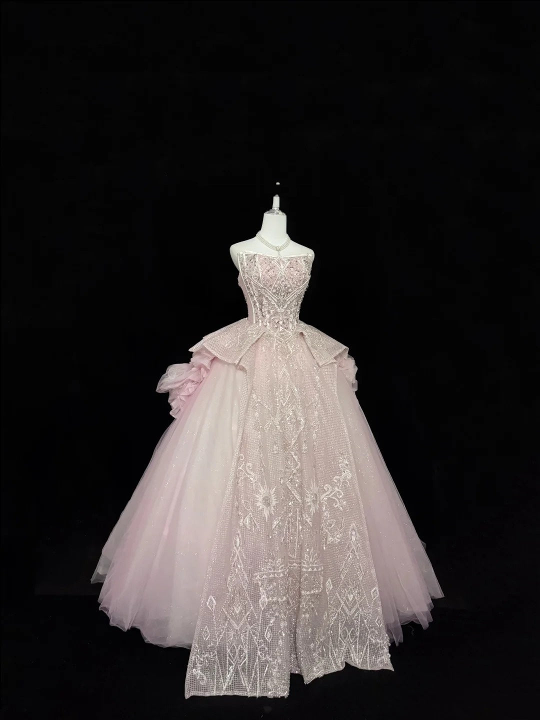 Sweet 16 Dresses Long Ball Gown Sweet Sixteen Long Birthday Dress Strapless Pink Lace Tulle Formal Gown RC0283