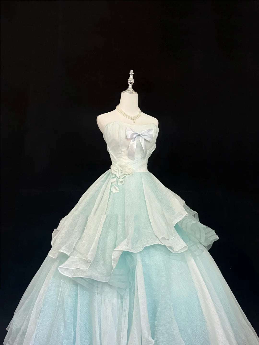 Sweet 15 Quinceanera Dress Ball Gown Strapless Mint Green Blue With Bow-knot Tulle 15th Birthday Gown RC0242