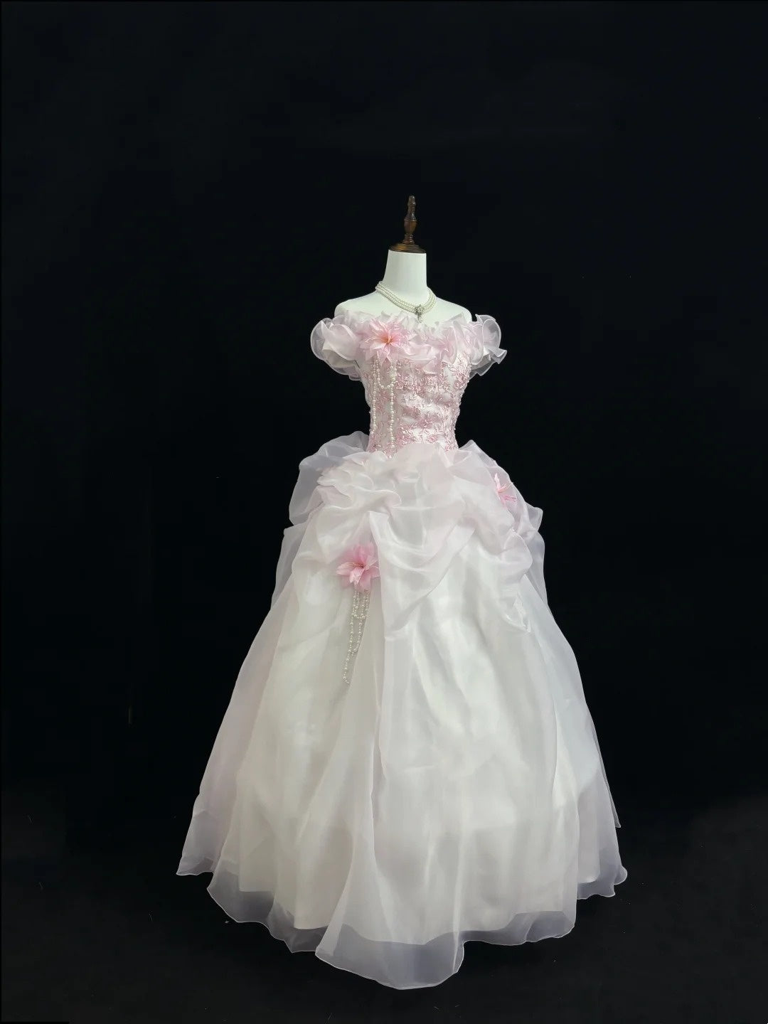 Pink Sweet 16 Dresses Long Ball Gown Off Shoulder With Ruffled Lace Sweet Sixteen Birthday Gown RC0230