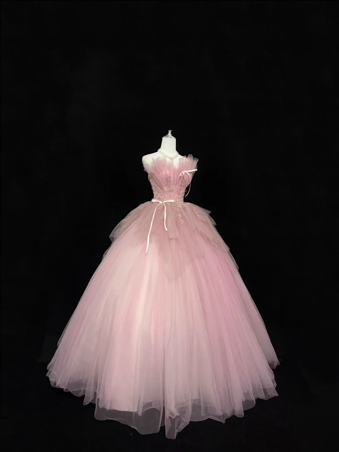Sweet 16 Dresses Long Ball Gown Sweet Sixteen Long Birthday Dress Strapless Pink Tulle Formal Gown RC0326