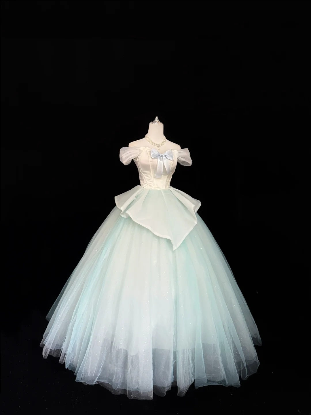 Sweet 15 Quinceanera Dress Ball Gown Off Shoulder Tulle Bow-knot 15th Birthday Gown RC0133