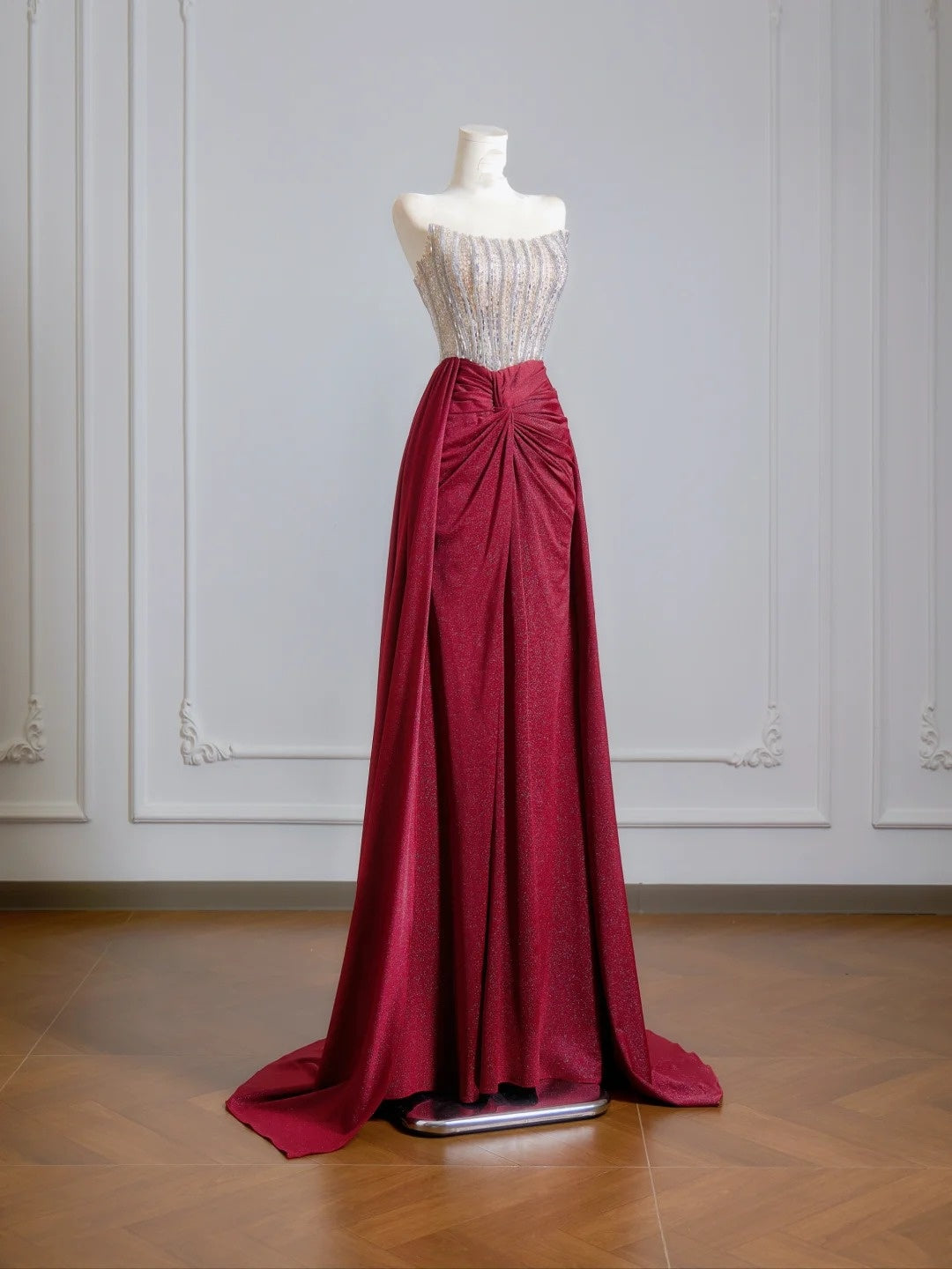 Sparkly Sheath Strapless Burgundy Sequin Long Prom Dresses Impress 18th Birthday Outfits Party Gown N343