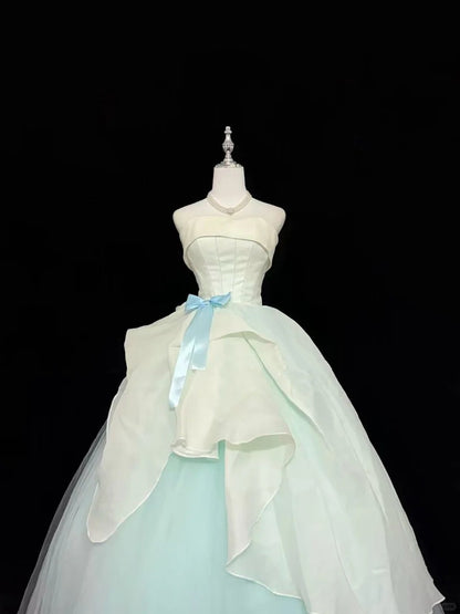 Sweet 15 Quinceanera Dress Ball Gown Strapless Blue With Tiered Long 15th Birthday Gown RC0274