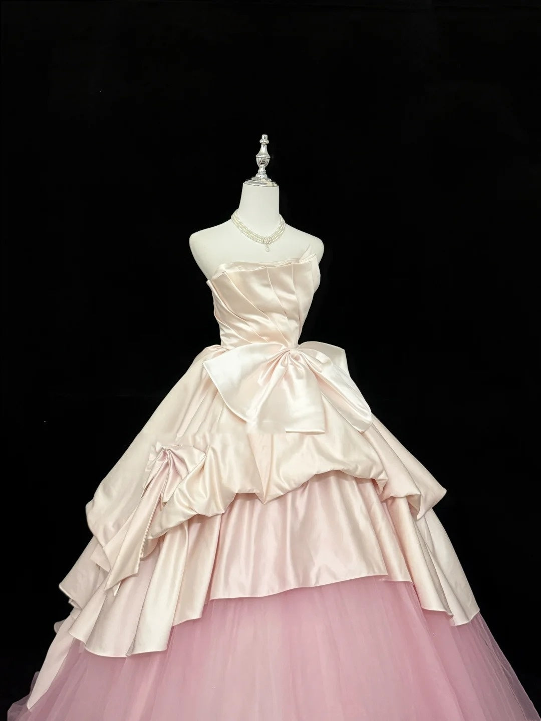 Cute Sweet 16 Dresses Long Ball Gown Strapless Blush Pink Satin Tulle Formal Sweet Sixteen Birthday Gown RC0262