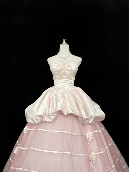 Sweet 16 Dresses Long Ball Gown Sweetheart Blush Pink With Flowers Sweet Sixteen Birthday Gown RC0315