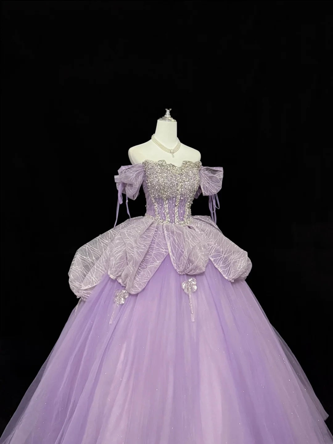 Sweet 15 Quinceanera Dress Ball Gown Off Shoulder Lilac With Sleeves Long 15th Birthday Gown RC0311