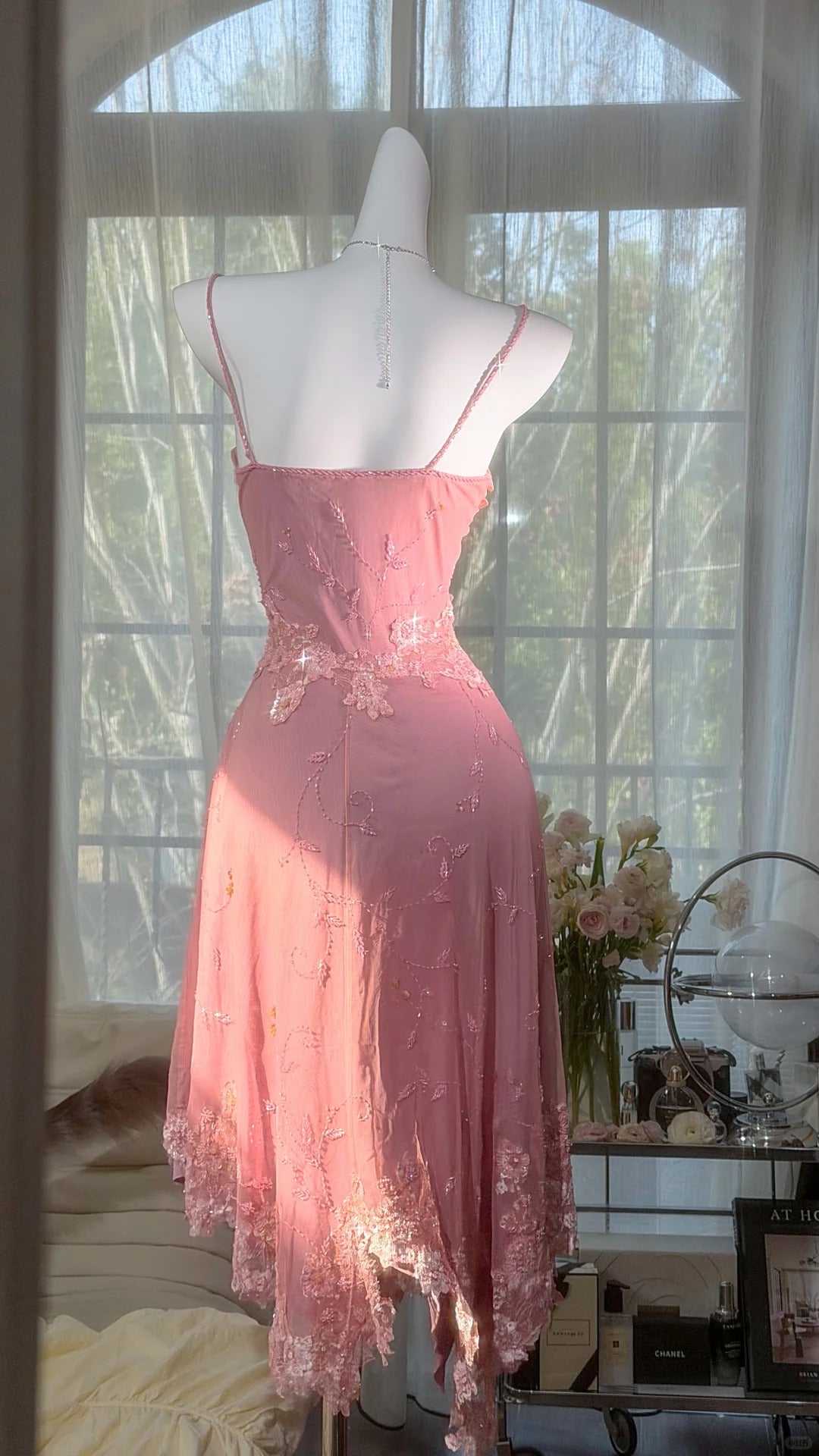 Elegant Prom Dresses Mermaid Spaghetti Strap Pink Chiffon Knee Length Formal Evening Outfits N3524