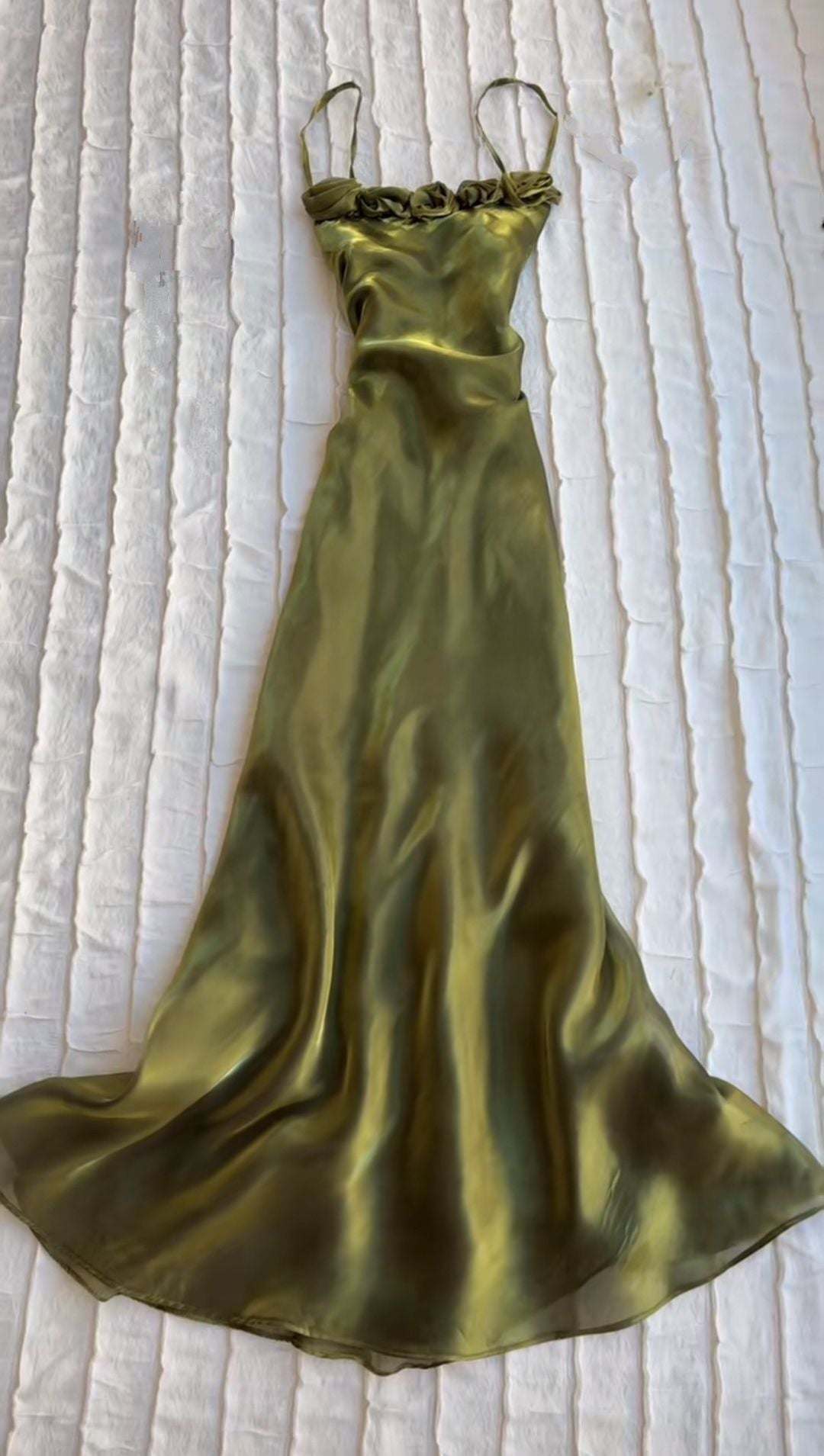 Simple A Line Spaghetti Straps Olive Green Organza Long Prom Dresses Inspiration Evening Gowns For Women Formal Party Dress AB1206
