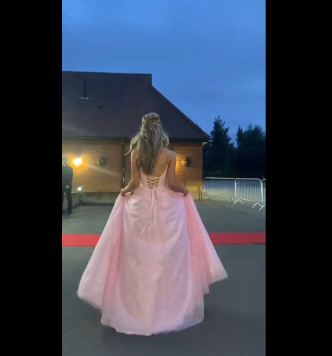 Classy V-neck Pink Sparkle Tulle A-line Long Prom Dresses Inspo Long Prom Gown AB316