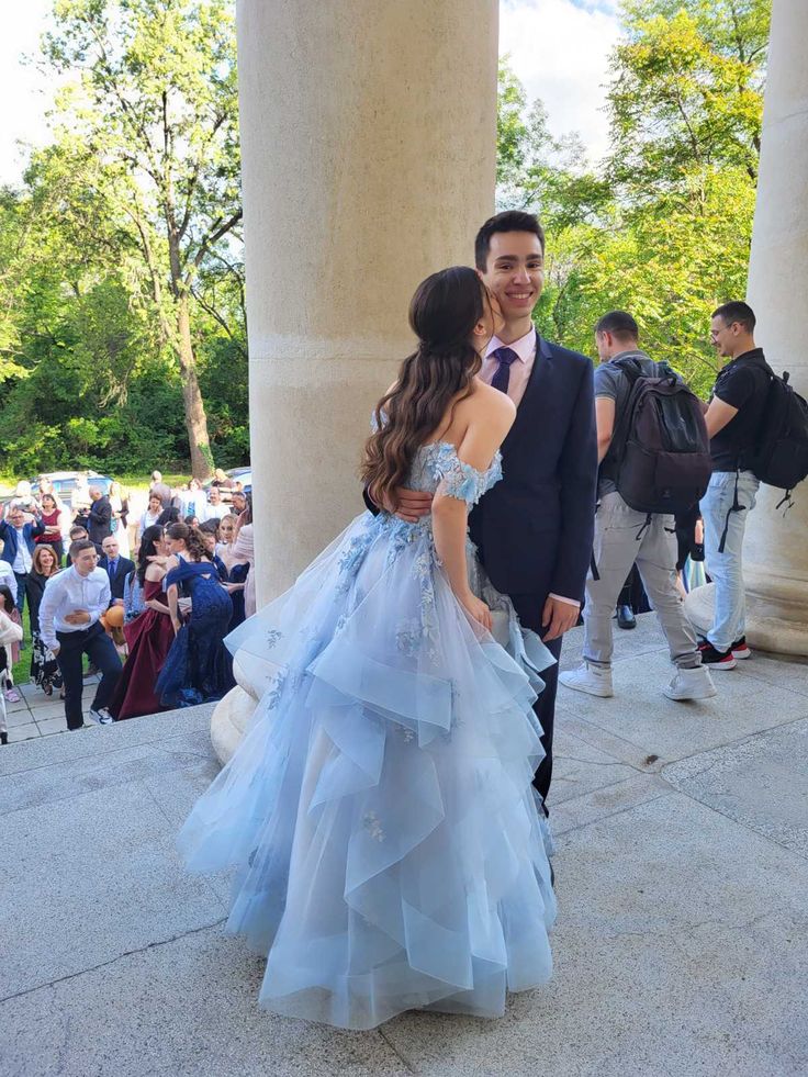 Cute Ball Gown Off The Shoulder Light Sky Blue Lace Tulle Prom Dresses Party Dress Birthday Outfits Graduation Dress AB1041
