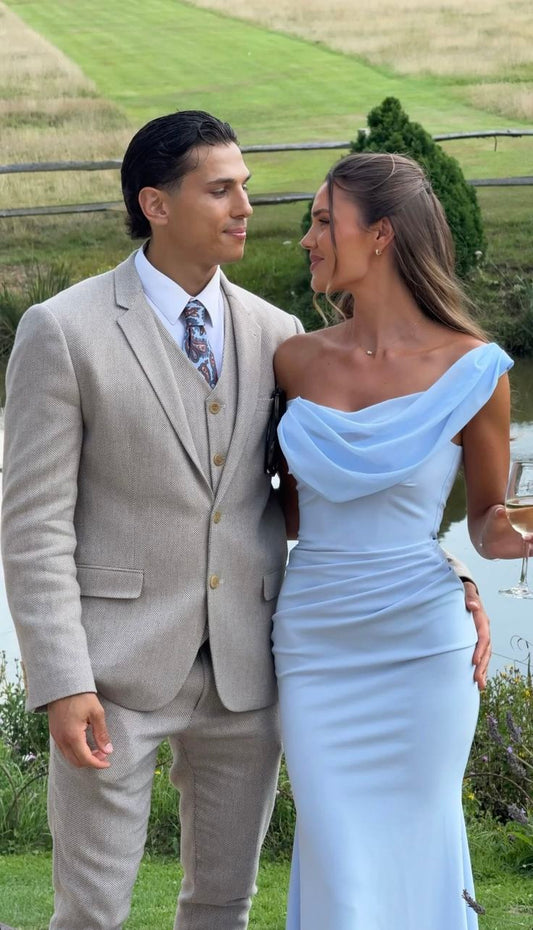 Simple Mermaid One Shoulder Light Sky Blue Chiffon Long Prom Dresses Formal Dress Party Wedding Gudest Birthday Outfits N440