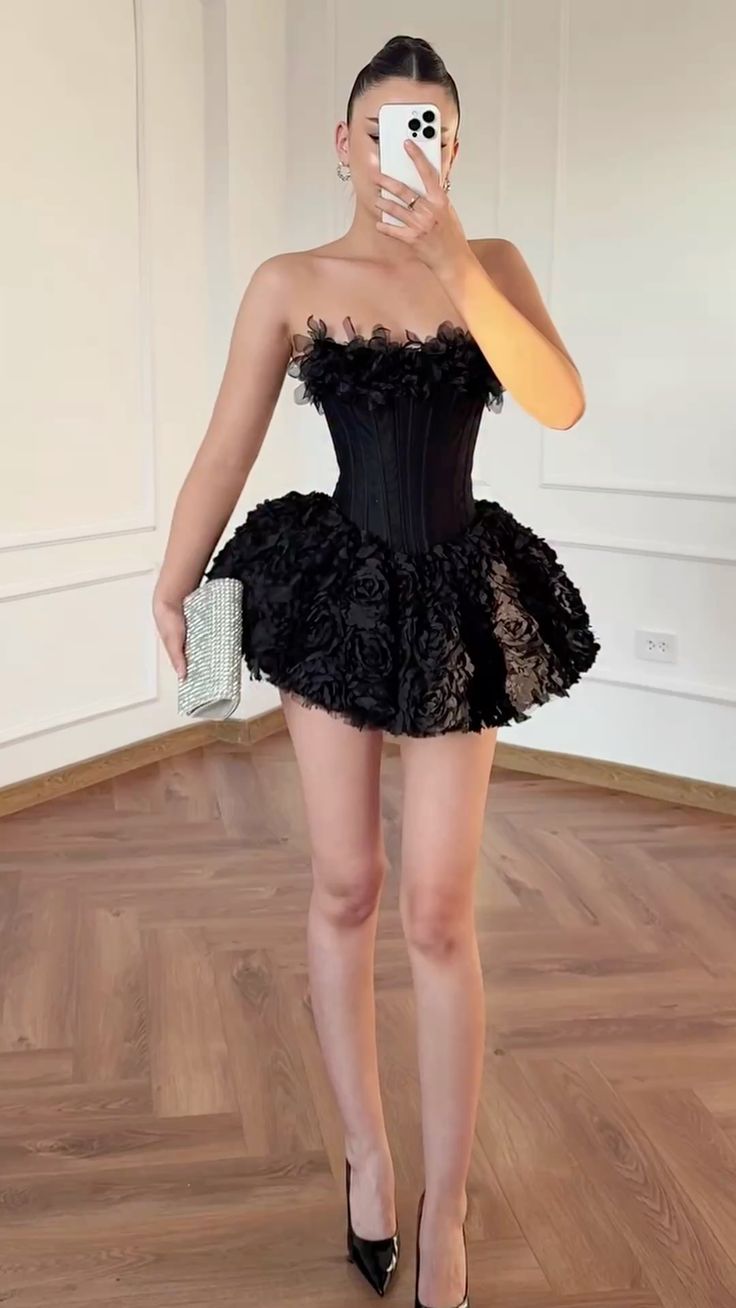 Sexy Homecoming Dresses Outfit inspo Ball Gown Strapless Black Hoco Dres Mini 16th Birthday Cocktail Outfits RB9171