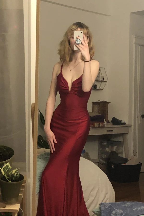 Burgundy Mermaid Long Prom Evening Dress Formal Gowns Inspo Evening Outfit N269