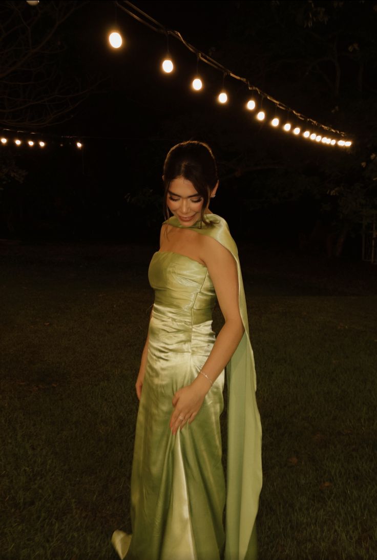 Modest A Line Strapless Sage Green Satin Prom Dresses Long for Women Formal Wedding Guest Gown AB158