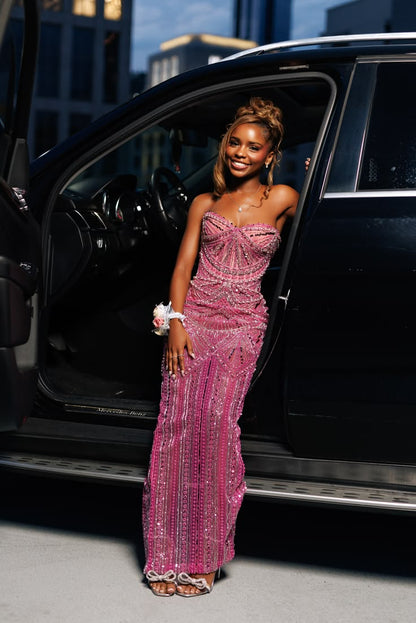 Sparkly Prom Dresses Mermaid Sweetheart Pink Sequin Sparkle Red Carpet Evening Gown For Black Women Girls N4047