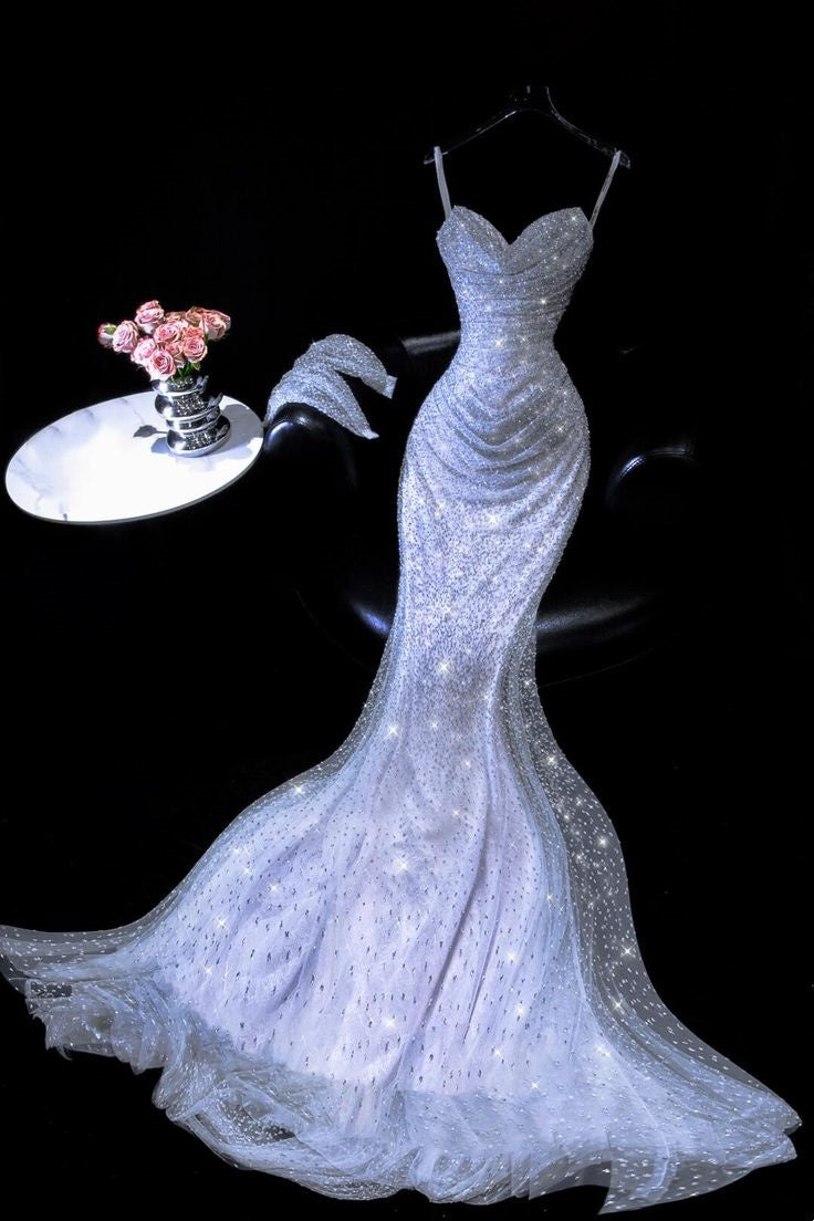 Glittery Mermaid Sweetheart Silver Glitter Sequin Long Prom Dresses Impress Birthday Outfits Evening Gowns RB8942