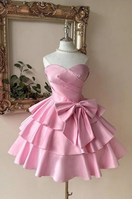 Strapless Sweetheart Sleeveless Short Prom Dress With Pleated Blushing Pink Homecoming Dresses N2117
