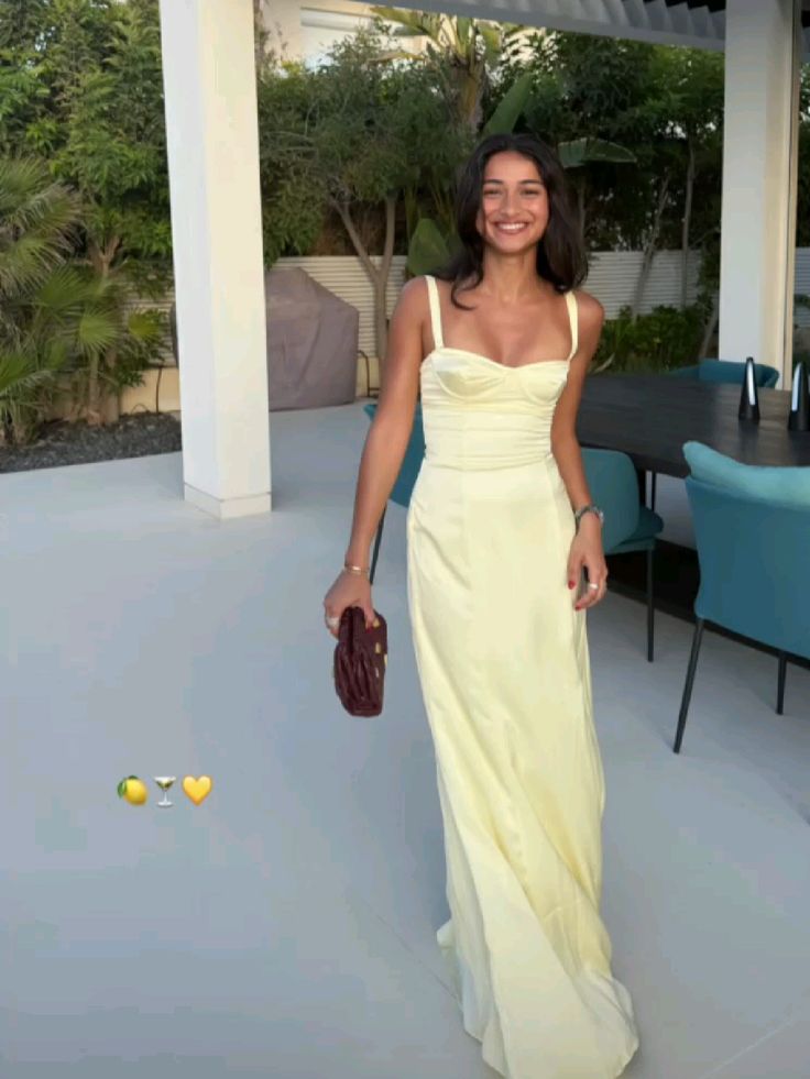 Simple A Line Spaghetti Strap Yellow Satin Long Prom Dresses Formal Dress Party 20th Birthday Outfits N457