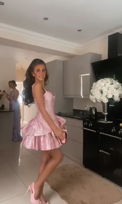 Cute A Line Pink Straps Short Summer Birthday Dress Hoco Dress Birthday Outfit 19Th Birthday Mini Party Dresses RB4157