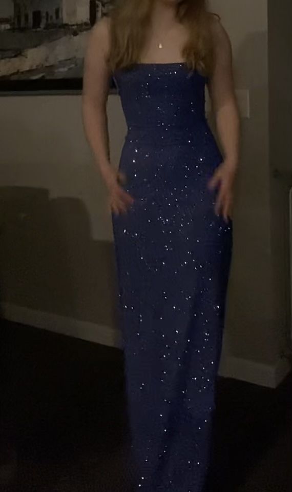 Elegant Mermaid Navy Blue Sequins Spaghetti Straps Long Evening Prom Dresses AB697