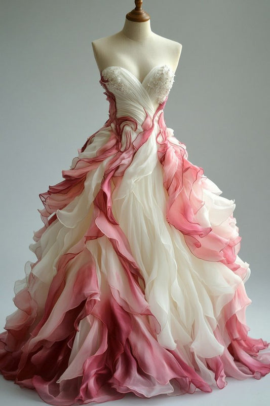 Luxurious Ball Gown Sweetheart Pink White Ombre With Lace 2026 Prom Dress 16 Birthday Party Dress For Women Evening Formal Gown AB1213