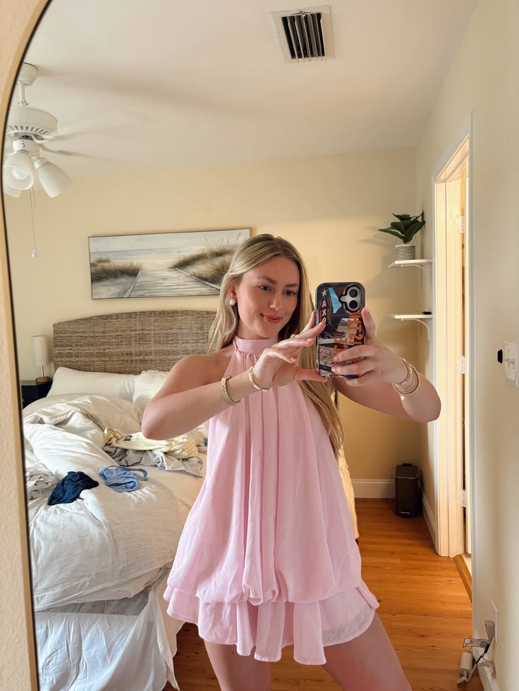 Modest Homecoming Dresses Outfit inspo A Line Halter Pink Chiffon 16th Birthday Cocktail Dress Ideas Outfits RB8157