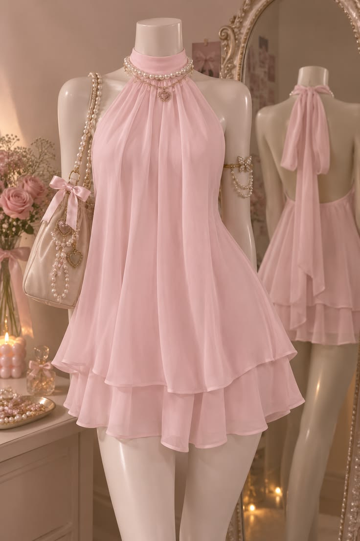 Modest Homecoming Dresses Outfit inspo A Line Halter Pink Backless Chiffon 16th Birthday Cocktail Dress Ideas Outfits RB8158