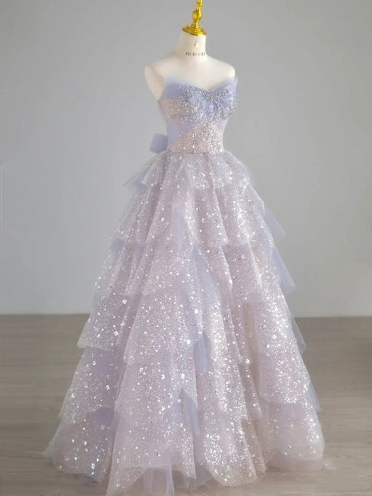 Cute Ball Gown Sweetheart Lilac Tulle Sleeveless With Beaded Bodice Long Quinceanera Dresses Sweet 15 16 Birthday Outfit N705