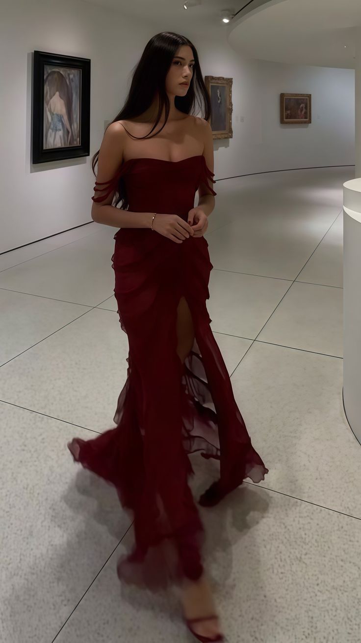 Burgundy Chiffon Evening Prom Dresses, Party Dance Dress AB955