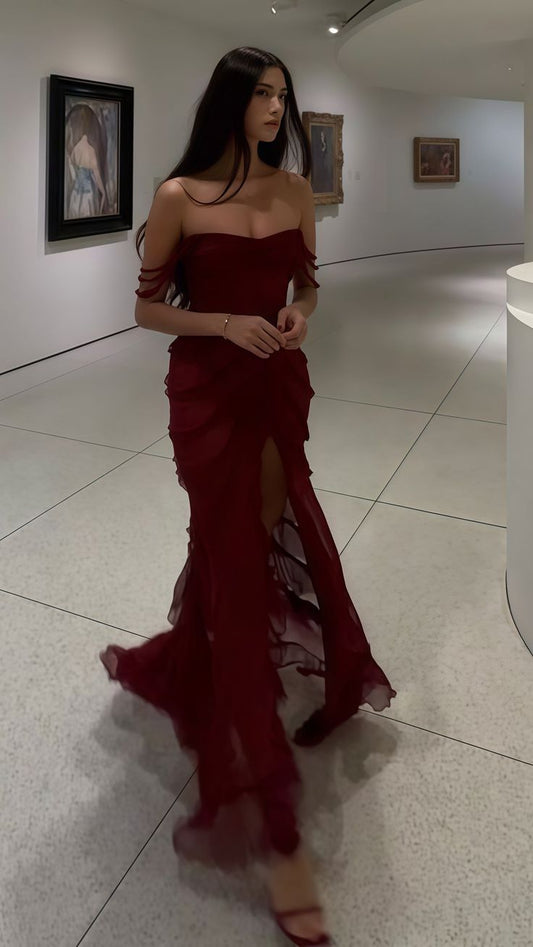 Burgundy Chiffon Evening Prom Dresses, Party Dance Dress AB955
