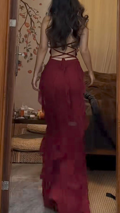 Sexy Spaghetti Strap Sleeveless Mermaid Chiffon Evening Prom Dresses Online AB953