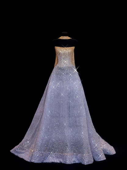 Sparkling Ball Gown Strapless Lilac Scarf With Gold Beaded Inspo Formal Party Gowns Long Prom Dresses N143
