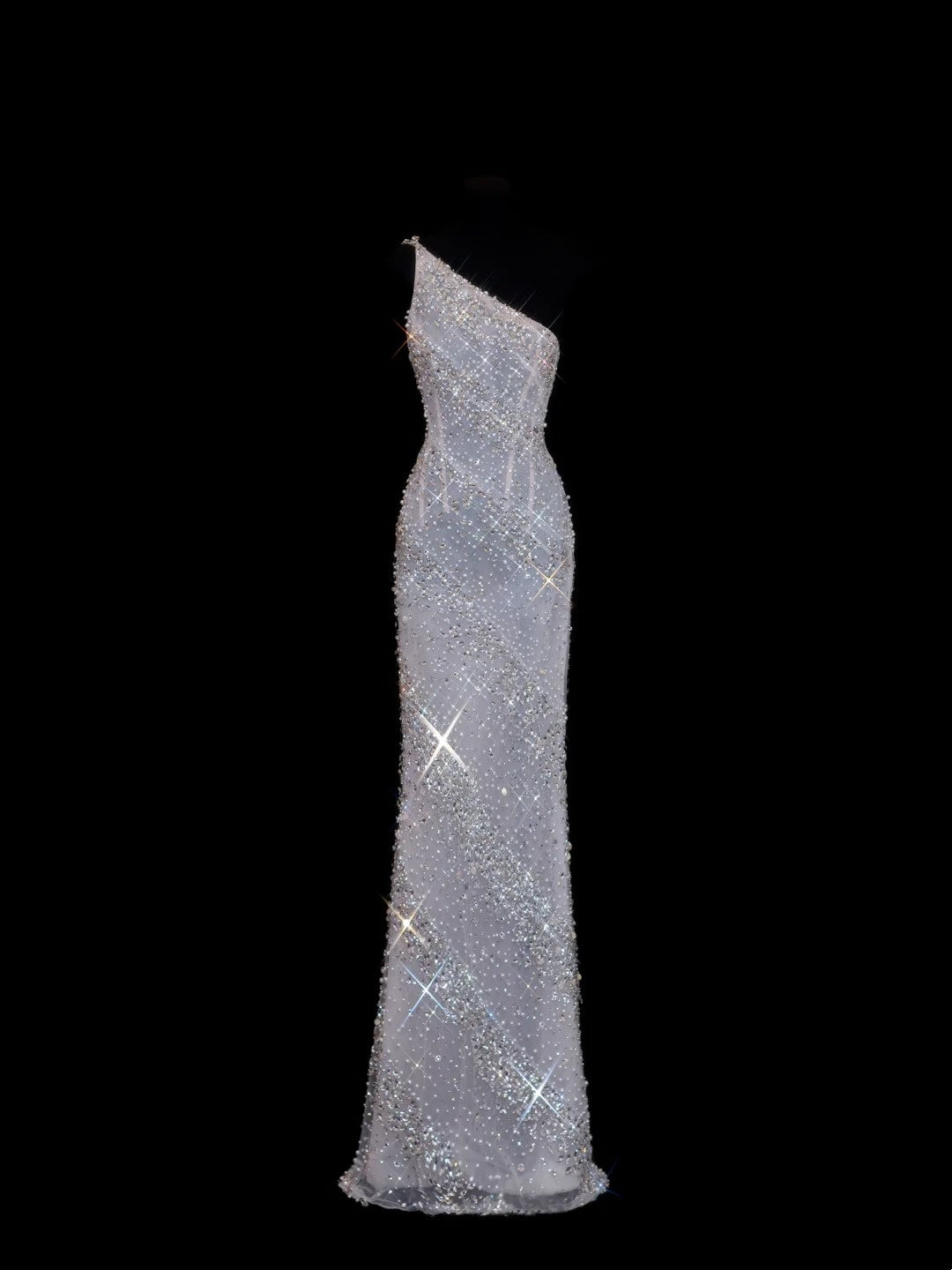 Sparkly Sequin Sheath One Shoulder White Sequined Long Prom Dresses Inspiration Evening Gowns Formal Party Prom Dress N146