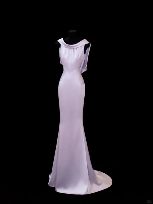 Vintage Prom Dresses 70s Mermaid Scoop Lilac Satin Sleeveless Evening Formal Outfits RB4323