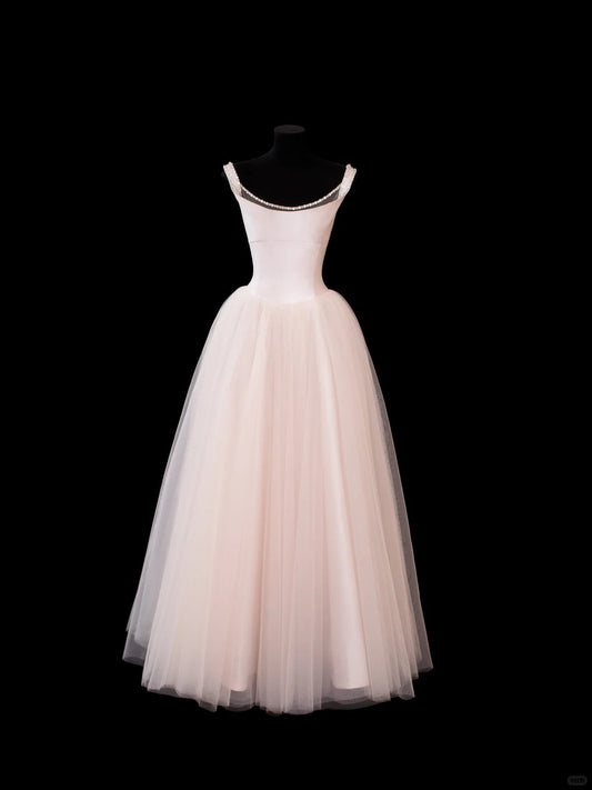 Sparkly Ball Gown Square Neck Light Pink Tulle With Beading Tea Length Prom Dresses Inspo Evening Outfits RB4324