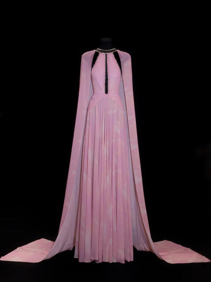Elegant A line High Neck Pink Chiffon Backless 18th Birthday Elegant Outfit Formal Long Prom Dresses N4179