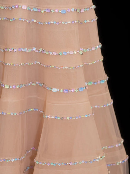 Sparkling Ball Gown Strapless Champagne With Silver Beaded Inspo Formal Party Gowns Long Prom Dresses N142