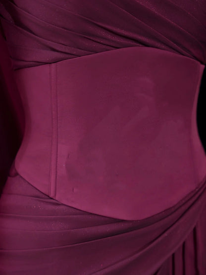 Chic Sheath One Shoulder Grape Chiffon Long Party Dresses Prom Dresses Impress Wedding Guest Dress N909
