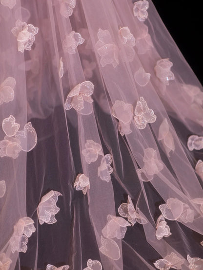 Elegant Prom Dresses A Line Scoop Pink With Long Sleeves Flowers Formal Evening Outfits N3790